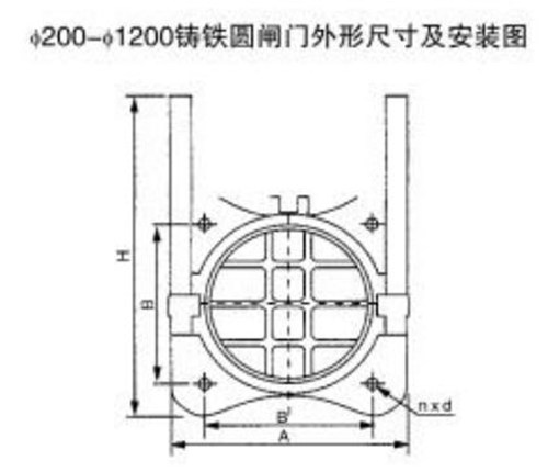 手动铸铁镶铜圆闸门安装结构布置图 手动铸铁镶铜圆闸门安装结构布置图